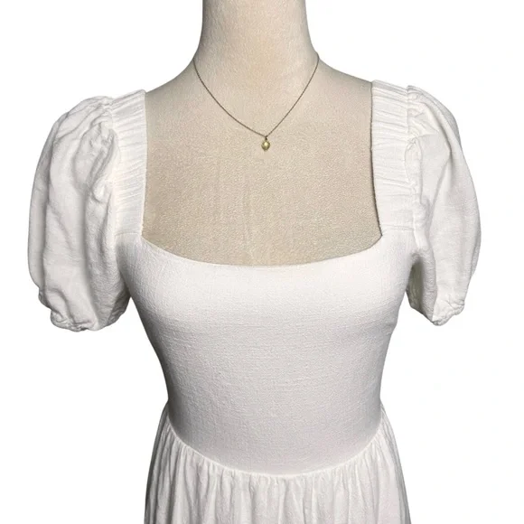 Sadie & Sage White Cottagecore Puff Sleeve Tie Back Midi Dress Boho Prairie S - Picture 5 of 13
